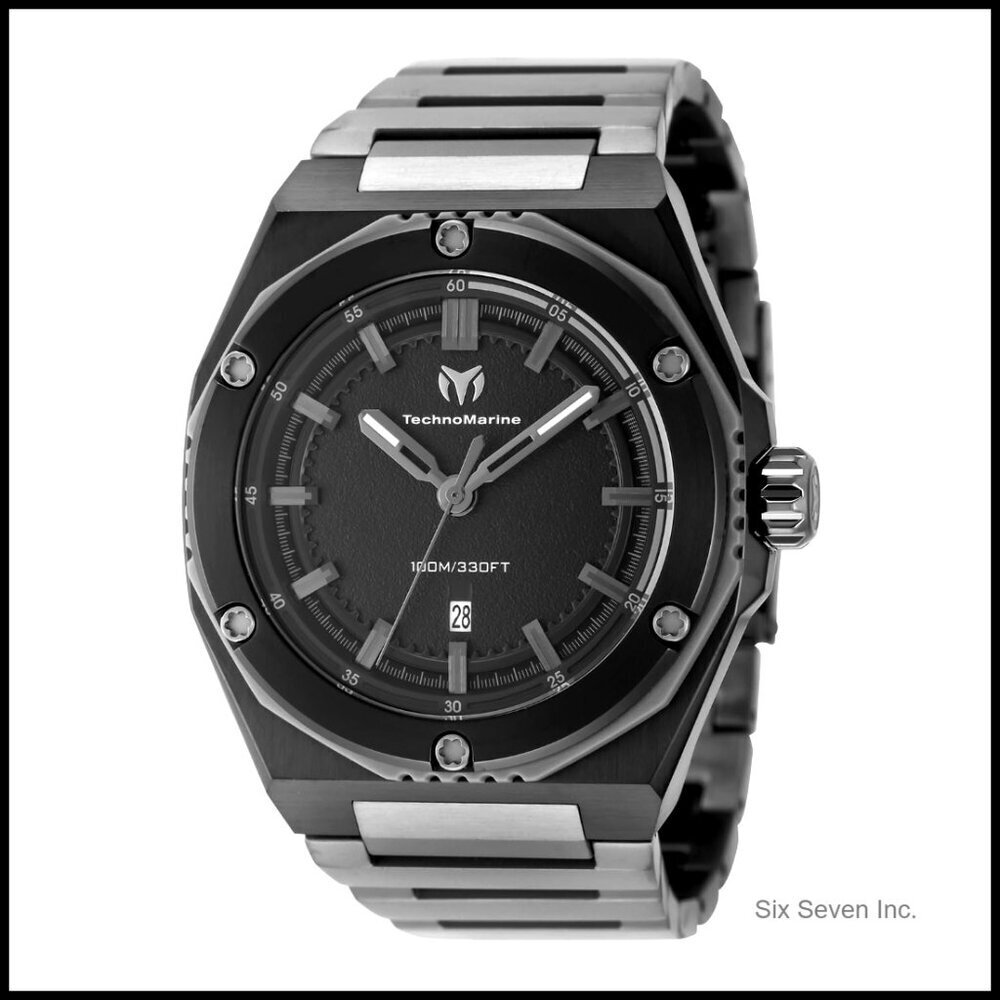 Two-Tone Quartz Watch Grey Black Stainless Steel Band Minimal Classic